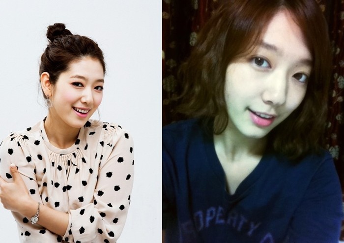 8. Park Shin Hye khi trang điểm (trái) và mặt tự nhiên (phải)